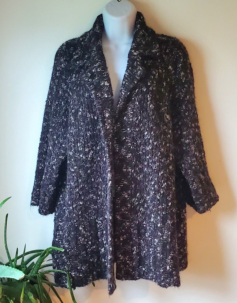 Susan Bristol Gray Black Boucle Cardigsn Sweater Womens Size 1X Dark Cottage